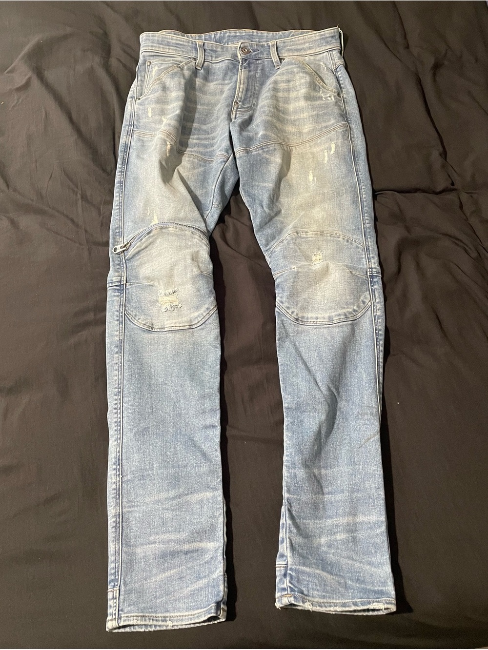 G Star Raw Mens Light Blue 5620 3D Zip Knee Skinny Jeans Size 31x32 Distressed